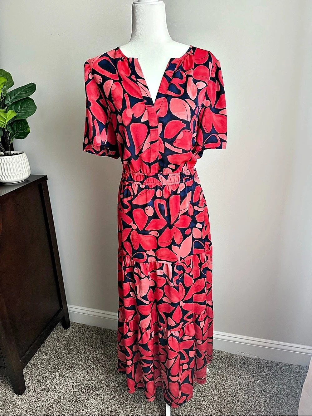 NIC+ZOE Scribble Bouquet Tiered Maxi Dress Pink & Blue, Size XL